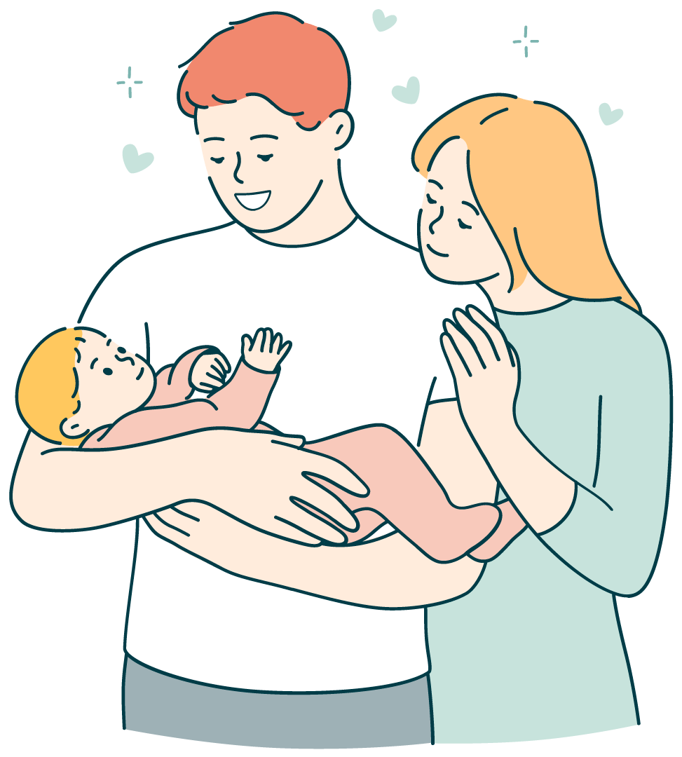 dessin parents heureux avec leur bebe